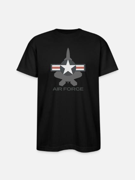 F-22 Raptor Patriotic Roundel - Bayside Unisex Heavyweight USA Made T-Shirt - black