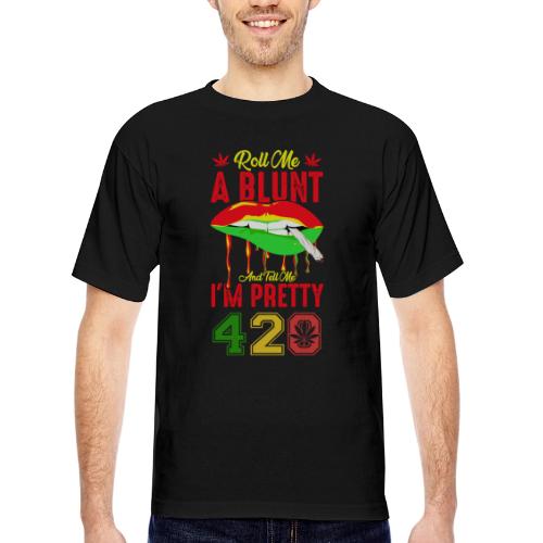 Pleasant 420 Smoke a Blunt Weed Marijuana Design - Bayside Unisex Heavyweight USA Made T-Shirt