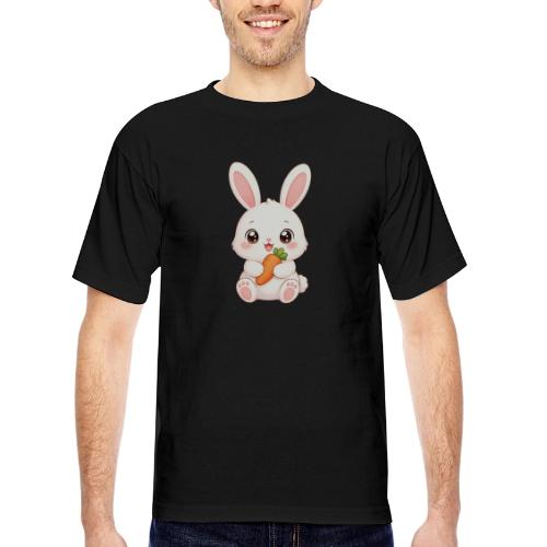 Cute Bunny Rabbit Holding Carrot – Kawaii Easter - Bayside Unisex Heavyweight USA Made T-Shirt