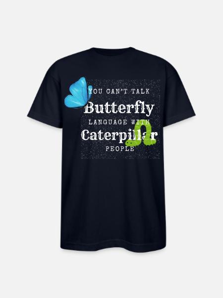 Butterfly Language Tee - Bayside Unisex Heavyweight USA Made T-Shirt - navy