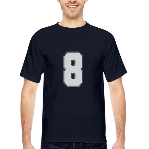 White Number 8 – Varsity Font - Bayside Unisex Heavyweight USA Made T-Shirt