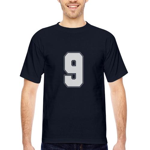 White Number 9 – Varsity Font - Bayside Unisex Heavyweight USA Made T-Shirt