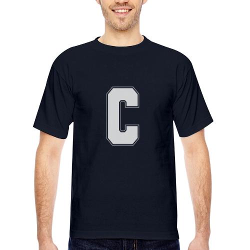 White Letter C – Varsity Alphabet Monogram - Bayside Unisex Heavyweight USA Made T-Shirt