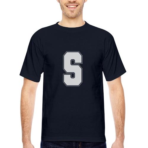 White Letter S – Varsity Alphabet Monogram - Bayside Unisex Heavyweight USA Made T-Shirt