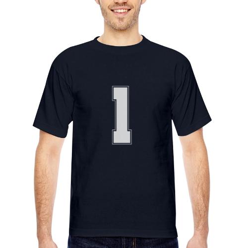 White Number 1 – Varsity Font - Bayside Unisex Heavyweight USA Made T-Shirt