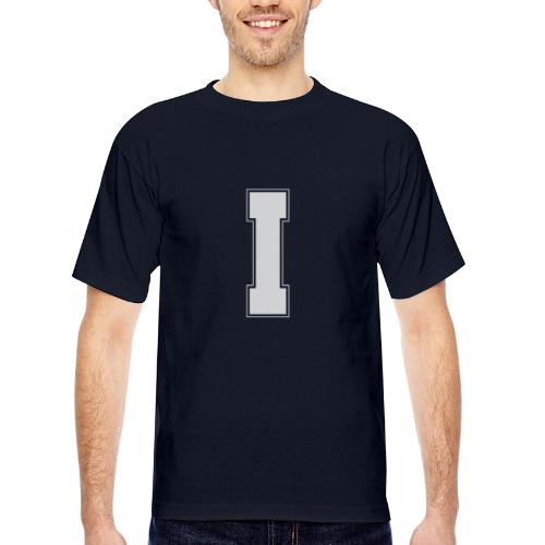 White Letter I – Varsity Alphabet Monogram - Bayside Unisex Heavyweight USA Made T-Shirt