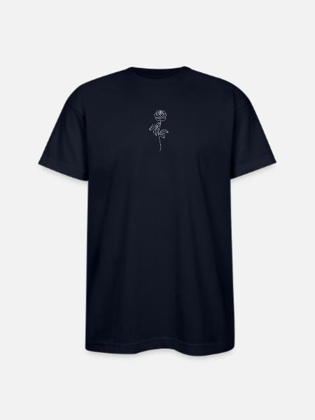 Minimalist Rose Line Art - Bayside Unisex Heavyweight USA Made T-Shirt - navy