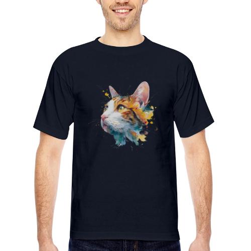 Cat: Feline Ink Burst - Bayside Unisex Heavyweight USA Made T-Shirt