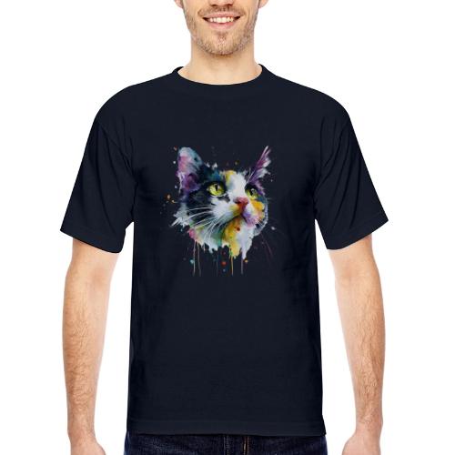 Cat: Painted Purr Expression - Bayside Unisex Heavyweight USA Made T-Shirt