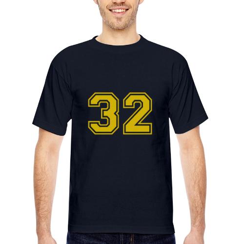 Number 32 in a classic athletic collegiate font - Bayside Unisex Heavyweight USA Made T-Shirt