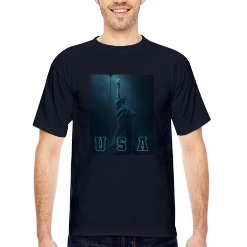 Neon Liberty USA Triptych - Bayside Unisex Heavyweight USA Made T-Shirt
