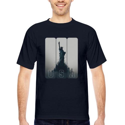 USA: Liberty Rising Over Manhattan - Bayside Unisex Heavyweight USA Made T-Shirt