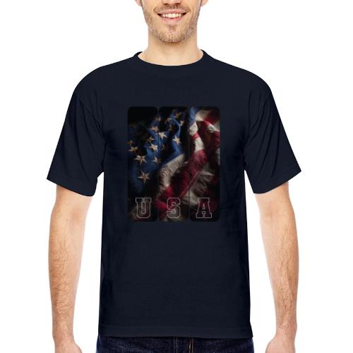 USA: Worn Stars and Stripes - Bayside Unisex Heavyweight USA Made T-Shirt