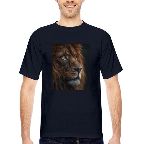 Lion Portrait Majestic Wildlife Design - Bayside Unisex Heavyweight USA Made T-Shirt