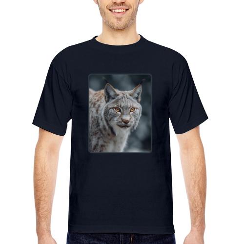 Lynx Portrait Piercing Eyes Design - Bayside Unisex Heavyweight USA Made T-Shirt