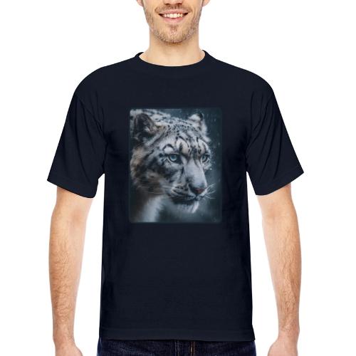 Snow Leopard Blue Eyes Design - Bayside Unisex Heavyweight USA Made T-Shirt