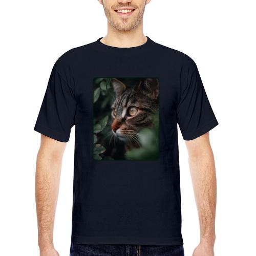 Tabby Cat Jungle Eyes Design - Bayside Unisex Heavyweight USA Made T-Shirt