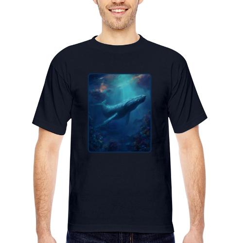 Humpback Whale Ocean Reef Design - Bayside Unisex Heavyweight USA Made T-Shirt