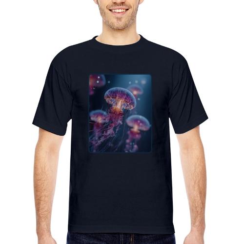 Glowing Jellyfish Deep Sea Design - Bayside Unisex Heavyweight USA Made T-Shirt