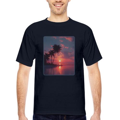 Tropical Sunset Ocean Reflection Design - Bayside Unisex Heavyweight USA Made T-Shirt