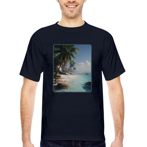 Tropical Beach Paradise Palm Design - Bayside Unisex Heavyweight USA Made T-Shirt