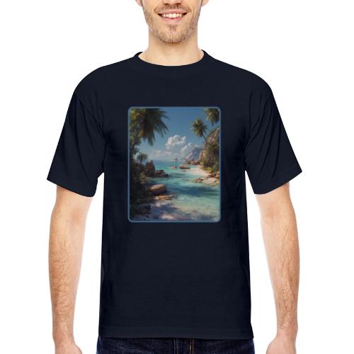 Tropical Island Paradise Ocean Design - Bayside Unisex Heavyweight USA Made T-Shirt