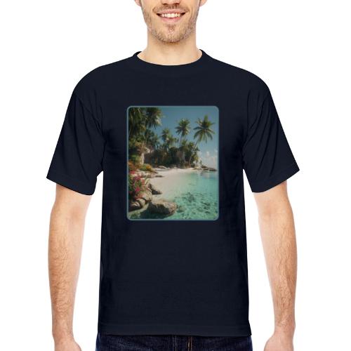 Serene Tropical Beach Floral Design - Bayside Unisex Heavyweight USA Made T-Shirt