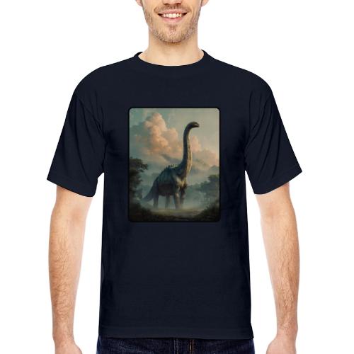 Brachiosaurus Prehistoric Scene Design - Bayside Unisex Heavyweight USA Made T-Shirt