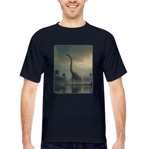 Brachiosaurus Misty Lake Design - Bayside Unisex Heavyweight USA Made T-Shirt