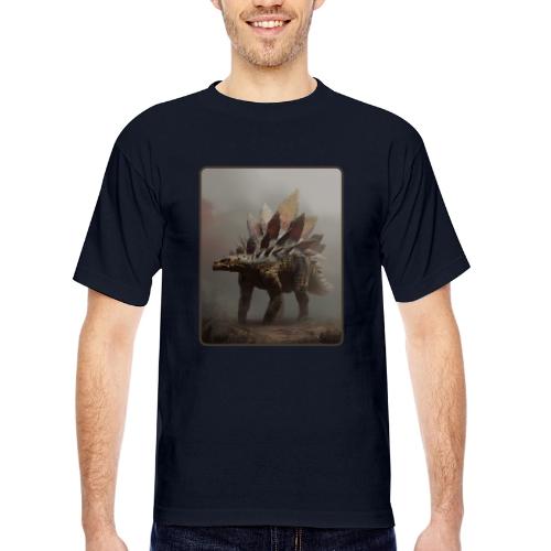 Stegosaurus Misty Forest Design - Bayside Unisex Heavyweight USA Made T-Shirt