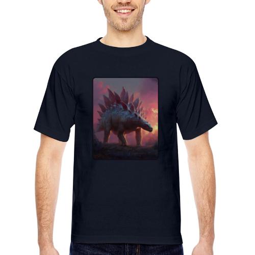 Stegosaurus Sunset Forest Design - Bayside Unisex Heavyweight USA Made T-Shirt