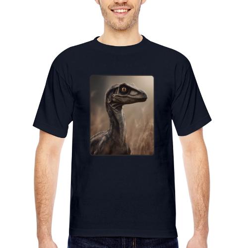 Velociraptor Feathered Portrait Design - Bayside Unisex Heavyweight USA Made T-Shirt