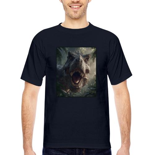T Rex Jungle Roar Design - Bayside Unisex Heavyweight USA Made T-Shirt