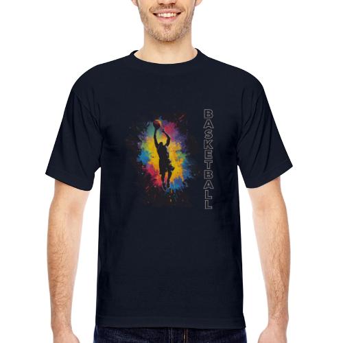 High Energy Basketball Paint Splatter Art - Bayside Unisex Heavyweight USA Made T-Shirt