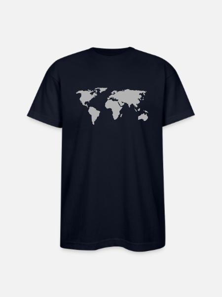 World Map - Bayside Unisex Heavyweight USA Made T-Shirt - navy