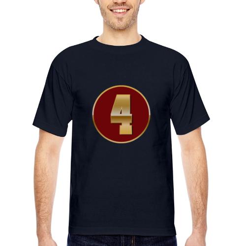 Number 4 in Gold Varsity Font - Bayside Unisex Heavyweight USA Made T-Shirt
