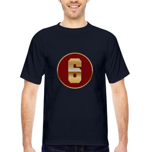 Number 6 in Gold Varsity Font - Bayside Unisex Heavyweight USA Made T-Shirt
