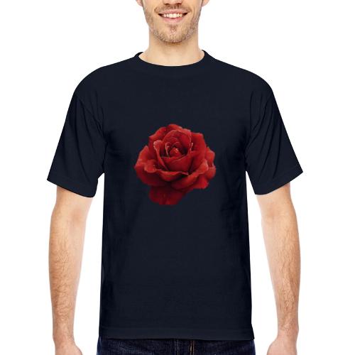 Rose: Crimson Dew Bloom - Bayside Unisex Heavyweight USA Made T-Shirt