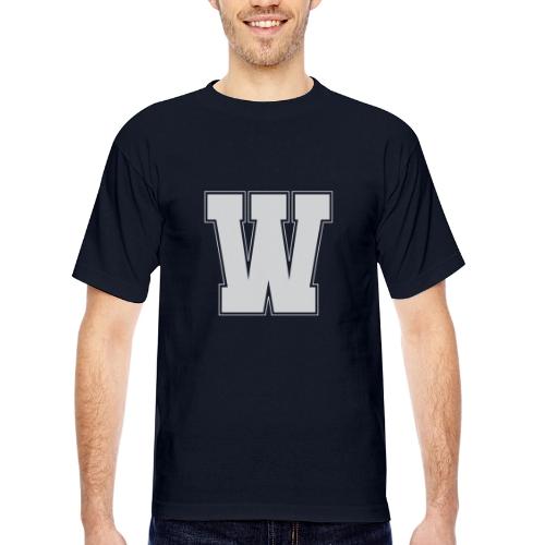 White Letter W – Varsity Alphabet Monogram - Bayside Unisex Heavyweight USA Made T-Shirt