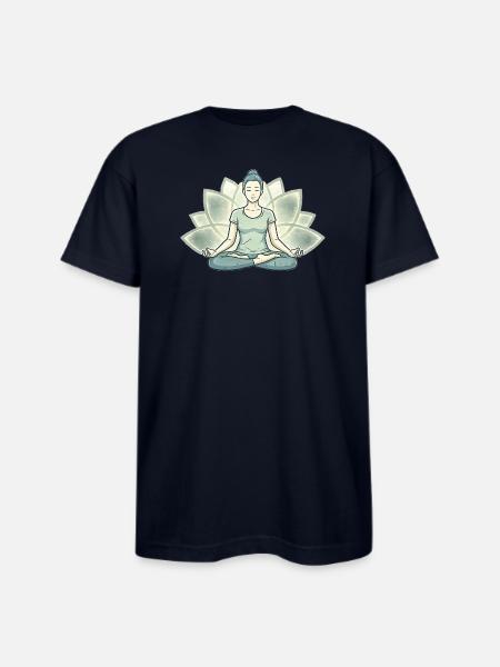 Lotus Calm Meditation Silhouette - Bayside Unisex Heavyweight USA Made T-Shirt - navy