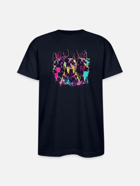 Neon Doberman Trio Splash - Bayside Unisex Heavyweight USA Made T-Shirt - navy