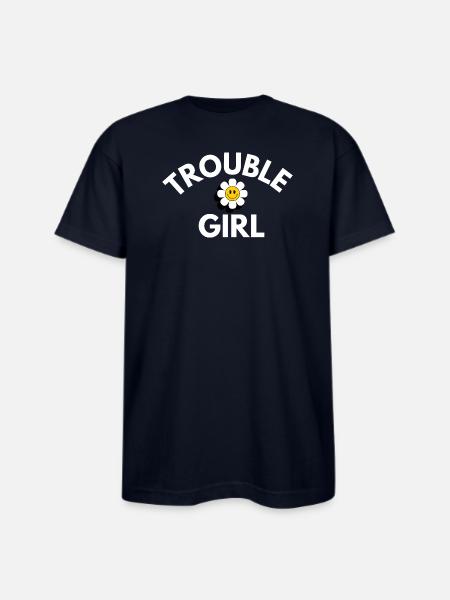 Trouble Girl Daisy Smile - Bayside Unisex Heavyweight USA Made T-Shirt - navy