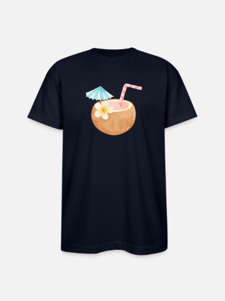 Tropical Coconut Sip - Bayside Unisex Heavyweight USA Made T-Shirt - navy