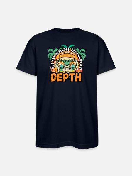 Depth Wave Seeker Skull - Bayside Unisex Heavyweight USA Made T-Shirt - navy