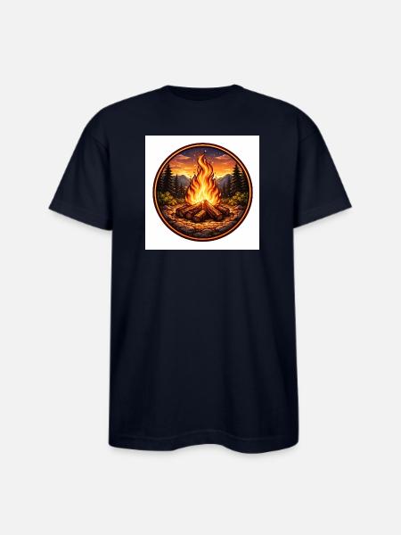 Forest Campfire Crest - Bayside Unisex Heavyweight USA Made T-Shirt - navy