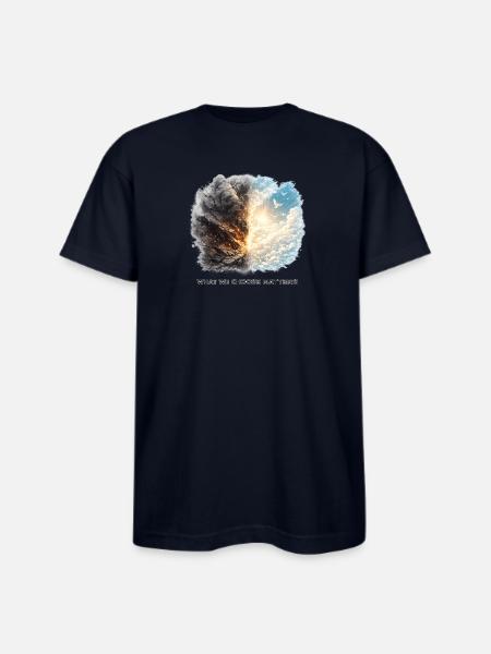 Fire and Sky Dichotomy - Bayside Unisex Heavyweight USA Made T-Shirt - navy