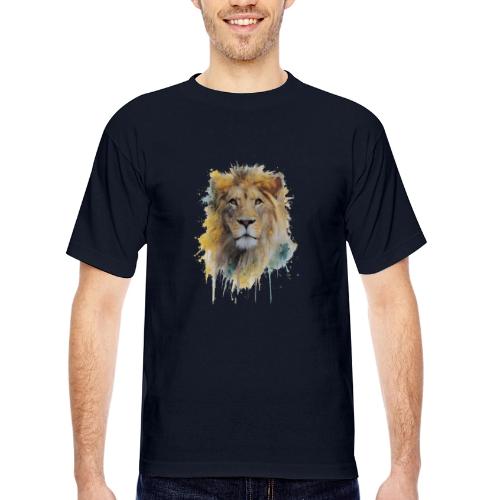 Watercolor Lion Portrait - Bayside Unisex Heavyweight USA Made T-Shirt