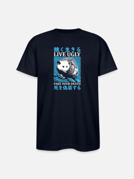 Live Ugly Japanese Opossum - Bayside Unisex Heavyweight USA Made T-Shirt - navy