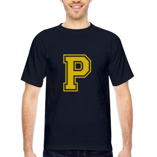 Letter P – Capital Athletic Alphabet Monogram - Bayside Unisex Heavyweight USA Made T-Shirt