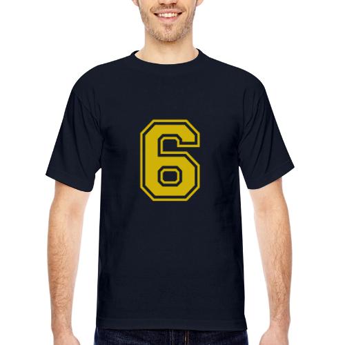 Number 6 in a classic athletic collegiate font - Bayside Unisex Heavyweight USA Made T-Shirt
